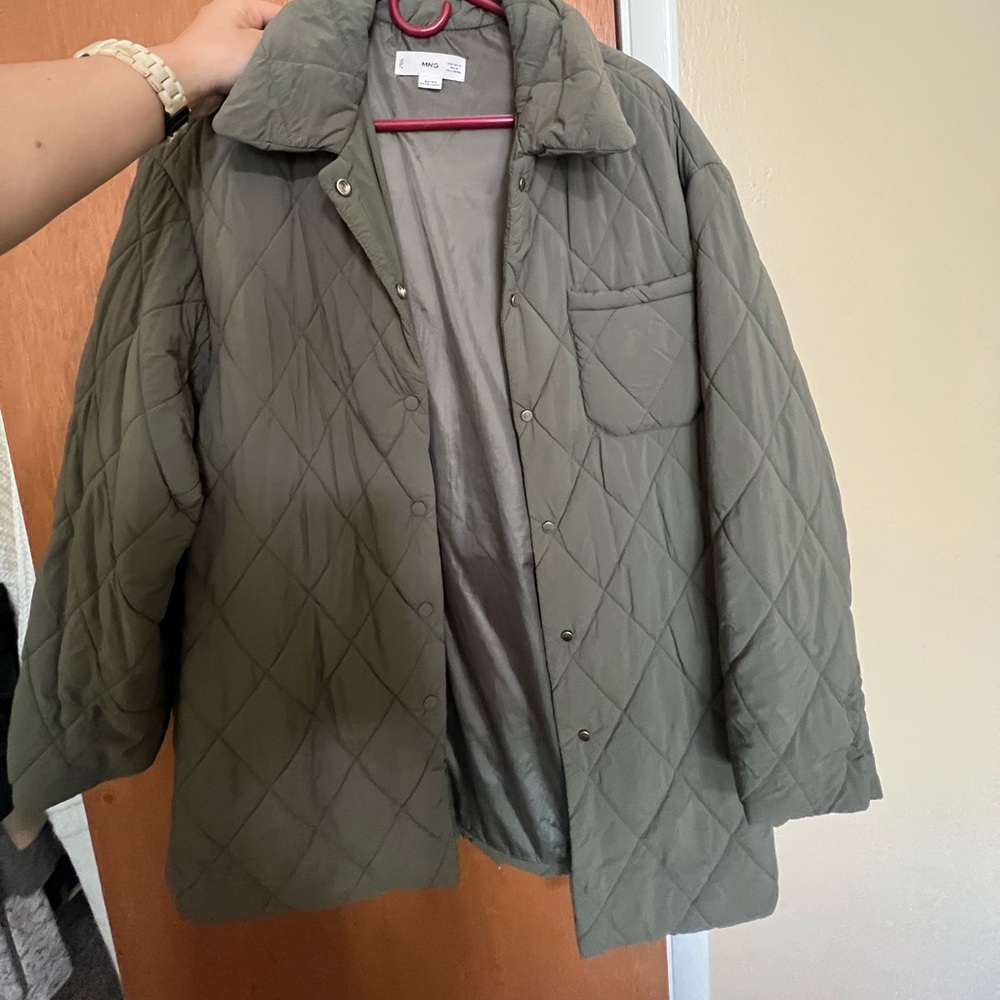 Mango Green Puffer Jacket with Utility Design